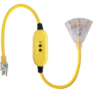 3 Ft Lighted GFCI Extension Cord with 3 Electrical Power Outlets - 12/3 SJTW Heavy Duty Yellow Pigtail Extension  with 3 Prong Grounded Plug for Safety, UL Listed