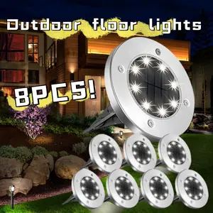 8 LED solar garden lights, solar buried lights IP44 waterproof, outdoor solar disk lights, ground outdoor landscape lights, for roads, courtyards, walkways, steps, terraces, lawns, paths (cold white)