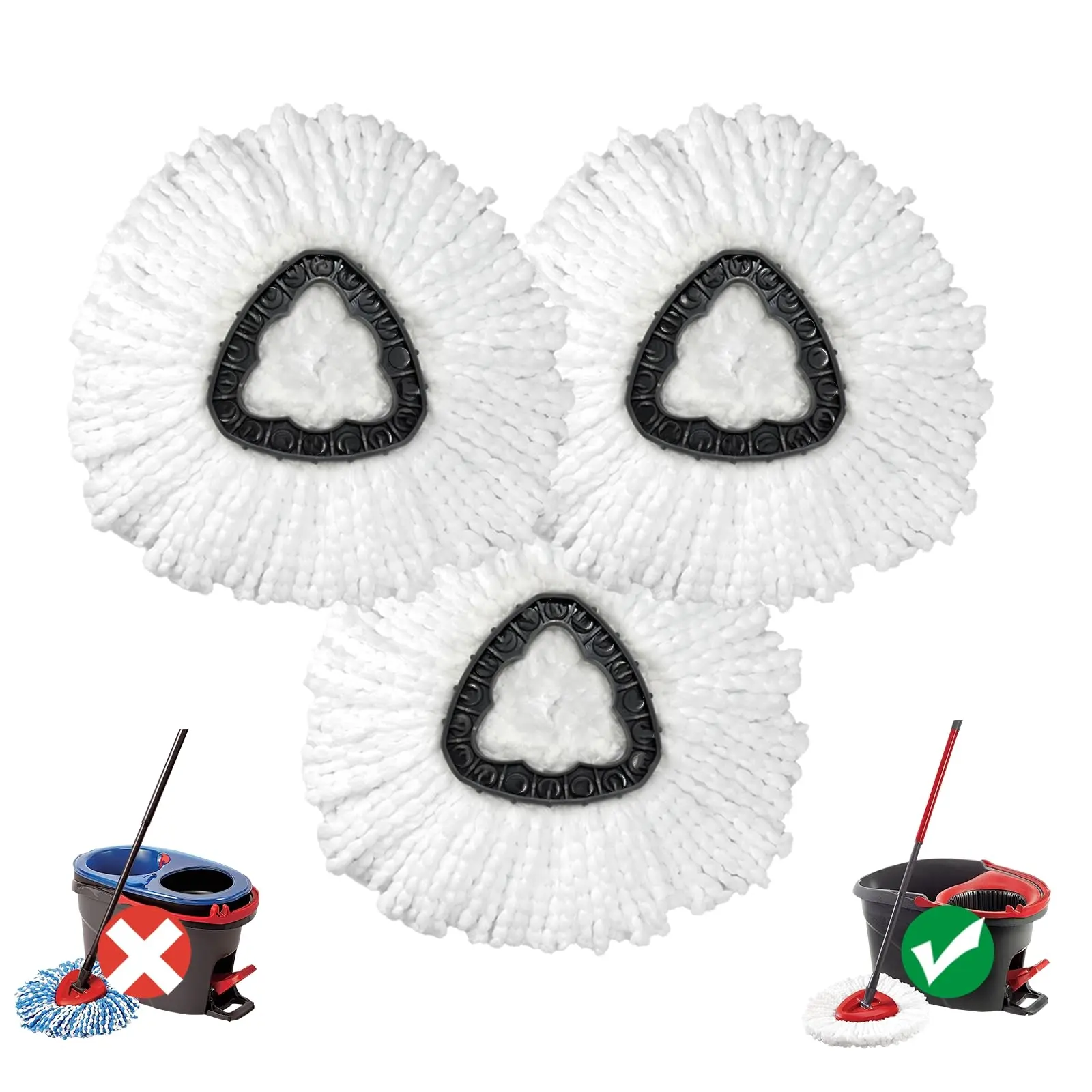 Spin Mop Refills Compatible with O-Cedar EasyWring, 3-Pack Replacement Heads with Built-in Scrubbing Pads for Deep Cleaning