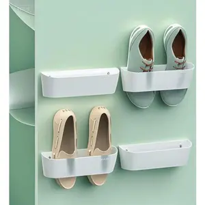Sticky Hanging Shoe Organizer 4-Pack, Plastic Door Mount Storage for Shoes, Space-Saving Hangers with Adhesive Strips, Reusable Shoe Rack for Closet or Entryway, White SM03