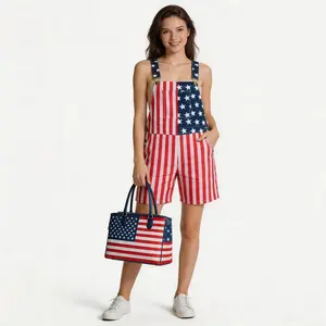 Women's 250th Independence Day Flag Overalls – 4th of July Soft Stretchy Denim Romper, Patriotic Short Bib for Memorial Day Picnic, Unisex Coveralls for Couples, Summer Breathable Jumpsuit for Carnival, BBQ