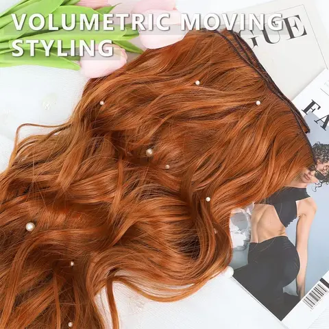 Sohochic AISI HAIR Women's Clip-In Hair Extensions, 4PCS 20 in Strawberry Blonde Wavy Synthetic Pieces, 190g Thick Double Weft Clip-In Wefts, Heat Resistant, Detachable, Fast Styling, Tangle Spray Compatible