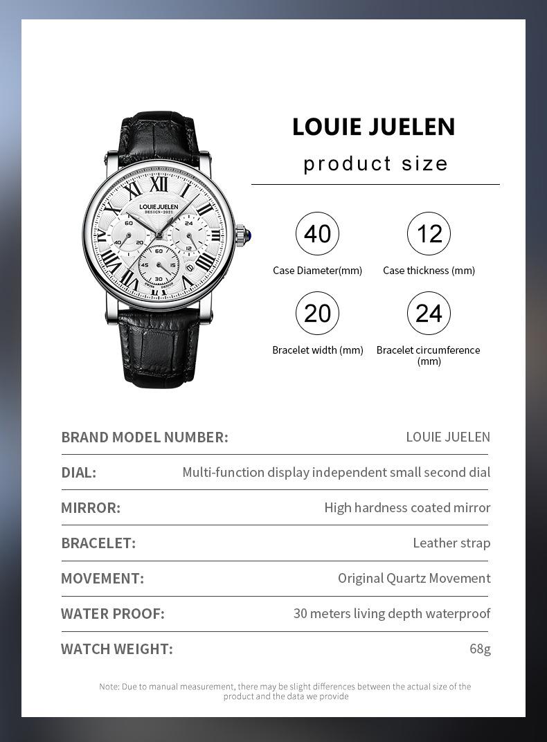 LOUIE JUELEN Luxury Men's Business Watch - 2025 New Multifunction Waterproof Quartz Wristwatch, Genuine High-End Fashion Men's Watch