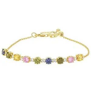 JTV Blue, Green, Yellow, Pink, And White Cubic Zirconia 18k Yellow Gold Over Silver Bracelet 4.24ctw
