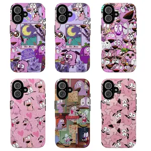 Couragee the Cowardlyy Dog Tough Phone Case, Cute Cartoon Pink Aesthetic Protective Cover for ip and ss, gift for fans, cartoon phone cover