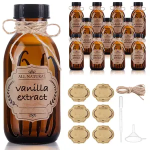 4 oz Amber Boston Glass Bottle with Cap, Empty Brown Glass Bottles for Homemade Vanilla Extract, Essential Oils, Juice, Potion, Syrup, Liquids, Christmas, Holiday Gift