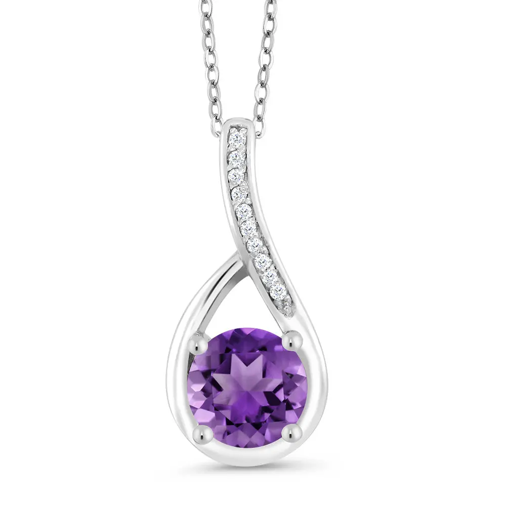 6MM Round Gemstone Birthstone and White Diamond Necklace | 925 Sterling Silver | Infinity Pendant Necklace for Women | With 18 Inch Chain