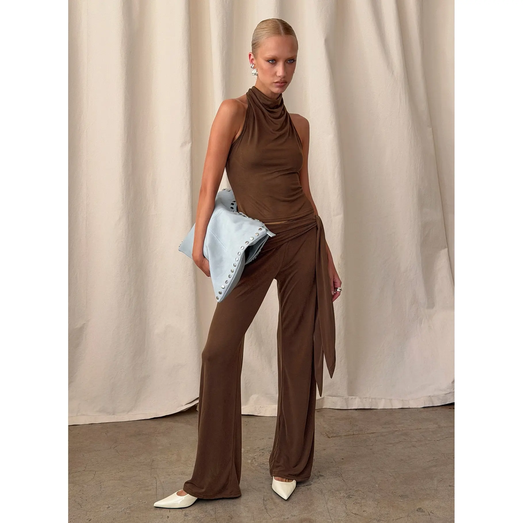 Katiana Wrap Jersey Pants Brown