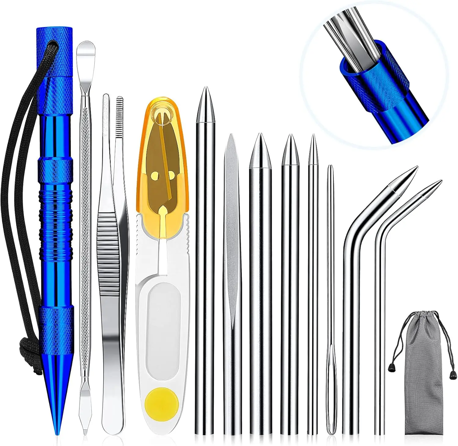 12PCS Paracord Tool Kit - Stainless Steel Knot Tying Device, Sewing Needles, Smoothing Tool for Leather Or Paracord Projects