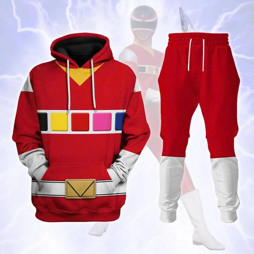 Power Rangers In Space Hoodie And Sweatpants Set, Space Ranger Costume Tracksuit, Superhero Graphic Streetwear Outfit, Casual Pullover And Jogger Pants Activewear