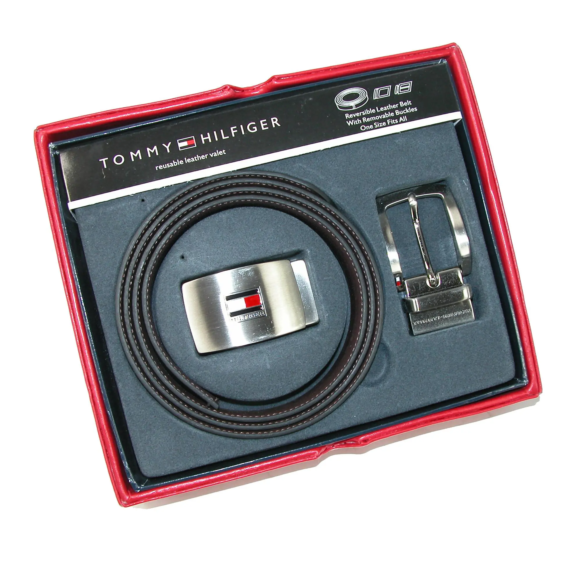Tommy Hilfiger Men's Reversible Leather Belt and Buckles Boxed Gift Set, Casual And Jean Belts, Fashion Belt, Adjustable Waist Belt