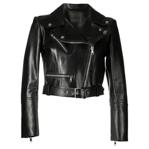 Kavira Cropped Belted Leather Biker Jacket