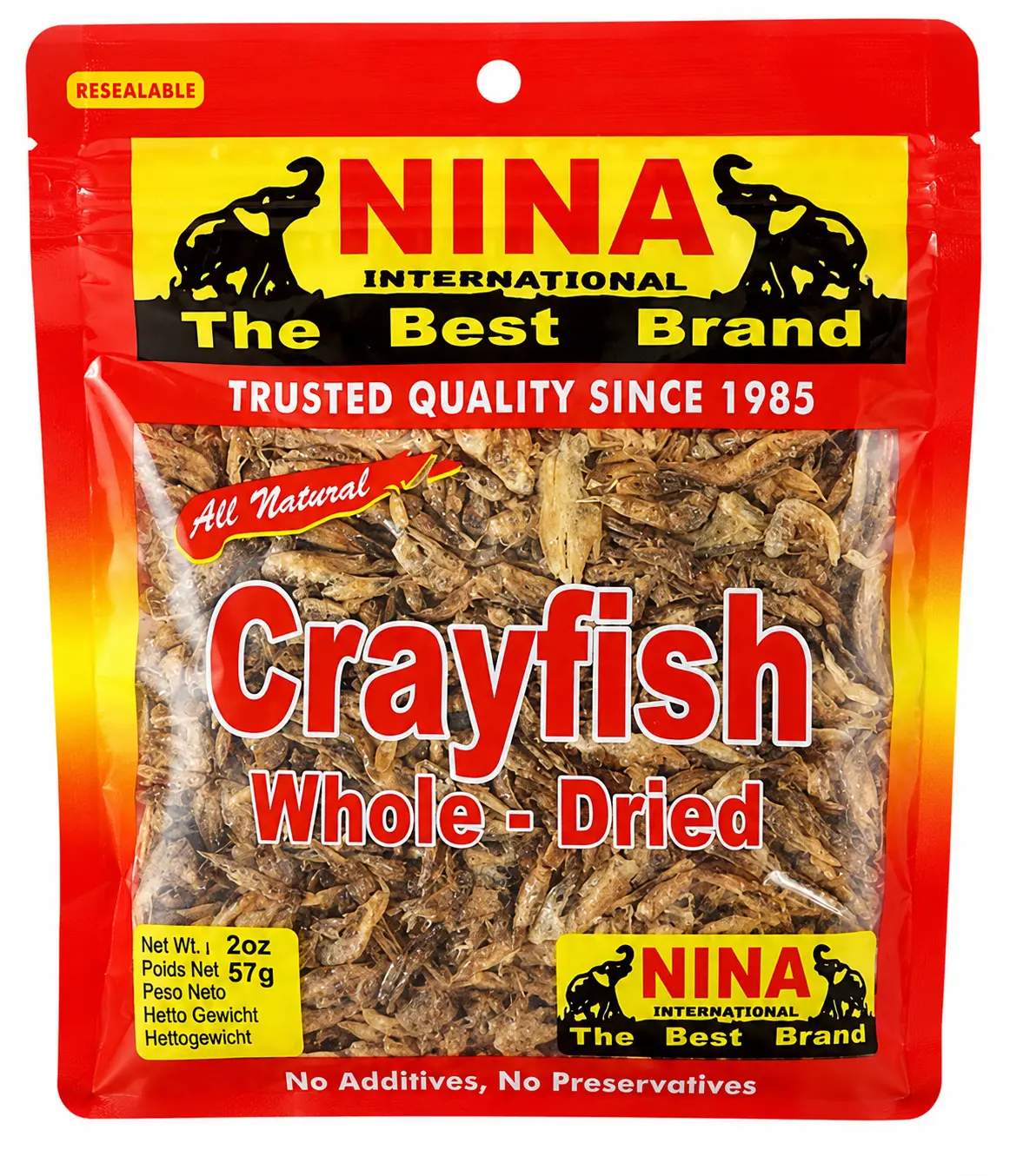 Whole Dried Crayfish Natural Snack - 2oz Nina International Resealable Pouch, No Additives No Preservatives, Traditional African Dish Ingredient (Crevettes séchées, Agbavi, Yét)