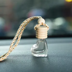 6ml Clear Heart-Shaped Glass Bottle Pendant, Car Air Freshener Bottle, Car Accessory