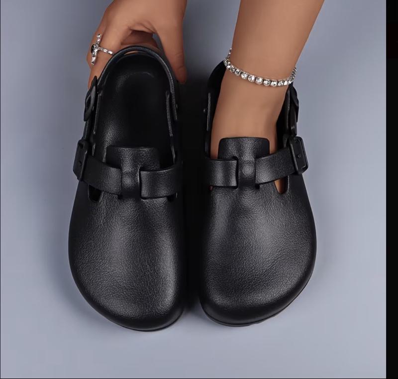Unisex Solid Color Clogs with Adjustable Flat Buckle Round Toe Flat Design Retro Fashion Footwear Classic Comfortable Stylish Cork Footbed