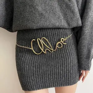 2025 New Style Retro Gold Letter Waist Chain for Women, Suitable for Skirts & Pants in Autumn & Winter, High-End Metal Chain Thin Waist Belt(Sheets)