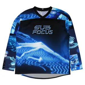 Sub Focus Cyberpunk Hockey Jersey - Y2K Electronic Music Streetwear - Electric Blue Digital Print Oversized Jersey - EDM Rave Festival Outfit - Futuristic Graphic Sportswear
