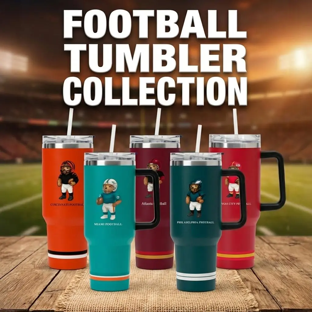 All Team Football Tumbler With Handle, Retro Game Day Stainless Steels, Gift for Football Fans, Game Day Travel Mug