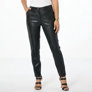 Jaclyn Smith Faux Leather Seamed Slim Leg Pant