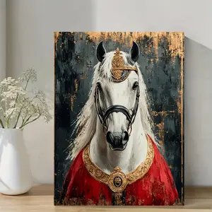 1pc Skanderbeg Horse Painting - Albanian National Symbol Poster with Red Cloak and Crown, Ready to Hang on Pine Wood Frame Canvas Wall Art, Vintage Albanian Decoration, Suitable for Living Room, Bedroom, Office - Albanian Cultural Home Decoration Gift, Be