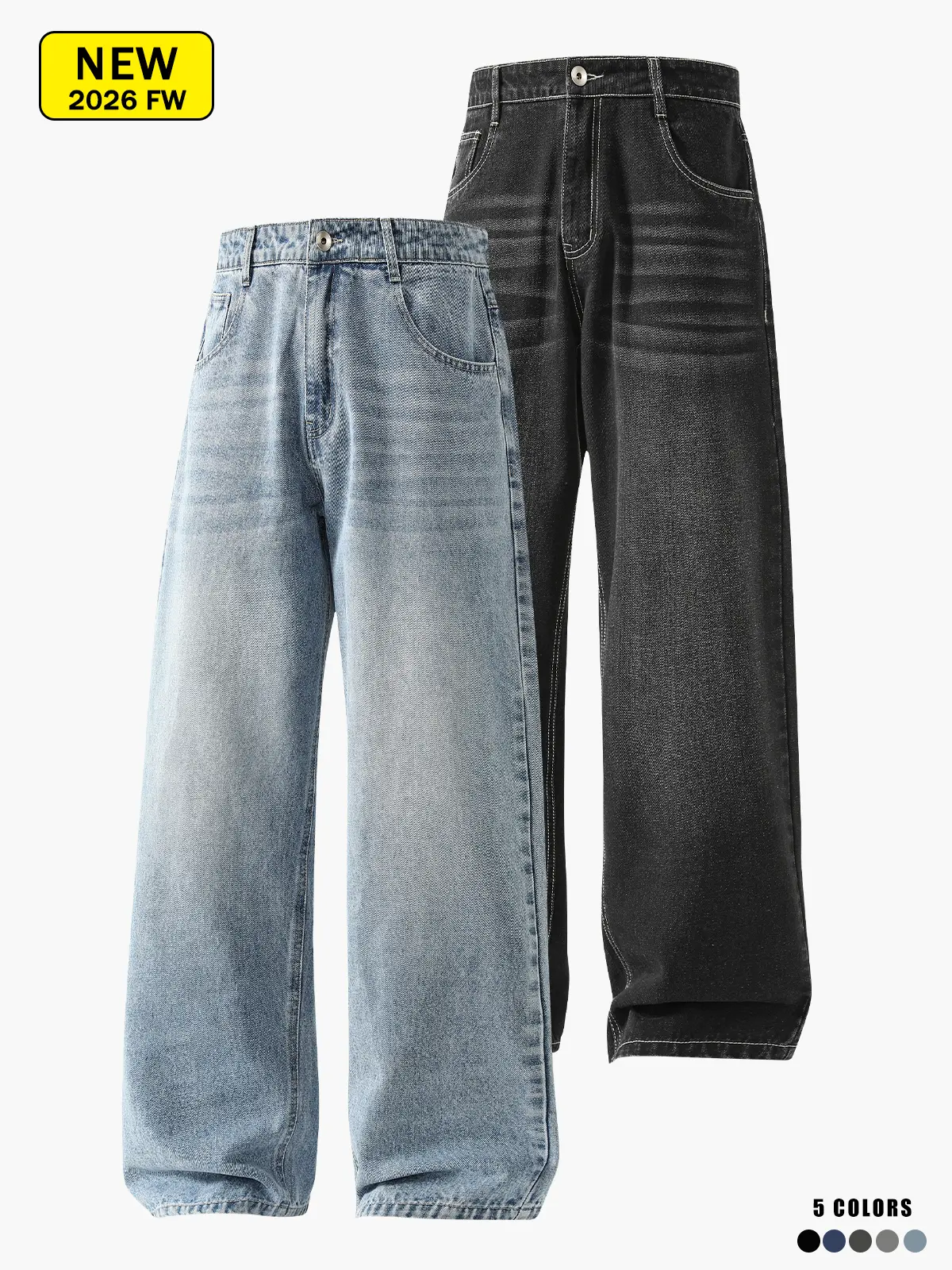 Men's loose straight-leg jeans, vintage style, suitable for street casual wear. Men's loose straight-leg jeans, vintage style, suitable for street casual wear.