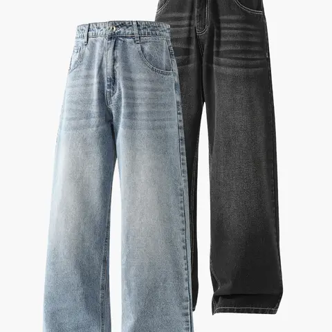 Men’s vintage washed Y2K straight-leg jeans, relaxed loose fit, suitable for street casual men’s long pants.