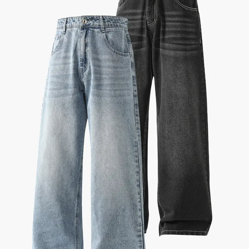 Men’s vintage washed Y2K straight-leg jeans, relaxed loose fit, suitable for street casual men’s long pants.