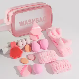 16-Piece Travel Beauty Kit with Makeup Sponges, Hair Bands, Headbands & Face Wash Brushes - Waterproof Essentials Set