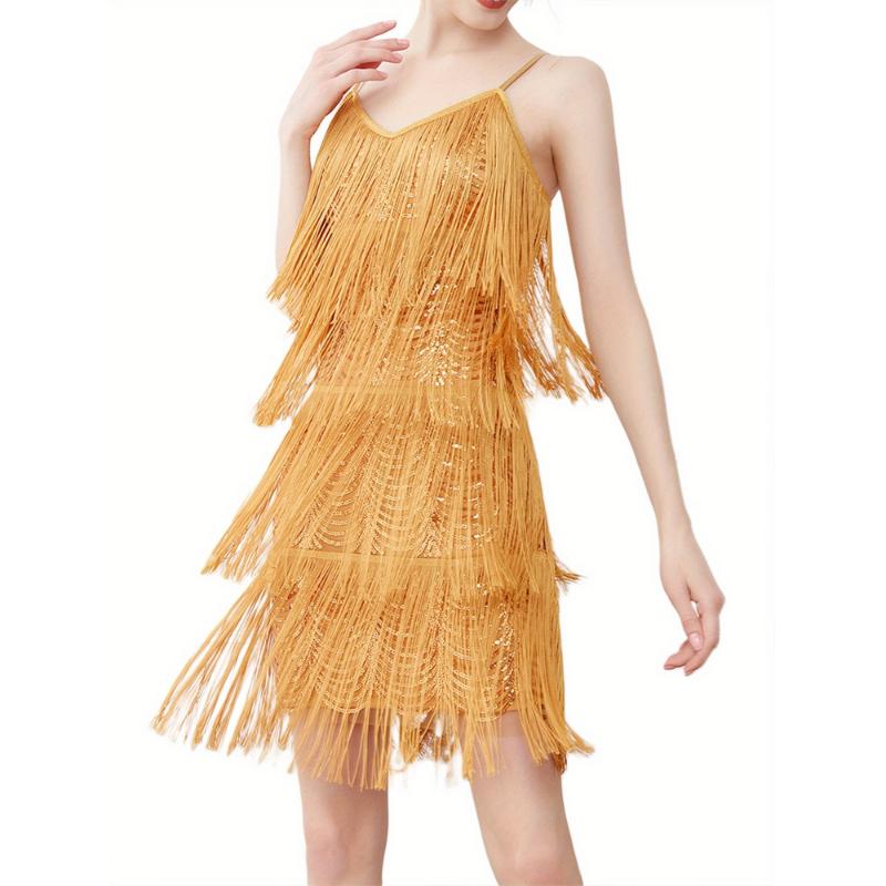 Women Sling Dress, Sleeveless Off Shoulder V Neck Tassels Casual Party Summer Dress Fabric Fit Womenswear Spandex Black Formal