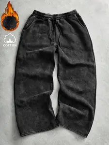 Men's Street-Style Washed Gothic Sweatpants, Casual Everyday Wear, Casual Street Comfy, Streetwear, Boyfriend/Husband Gift, Anniversary Gift, Drawstring Cotton Sweatpants, 20s Style