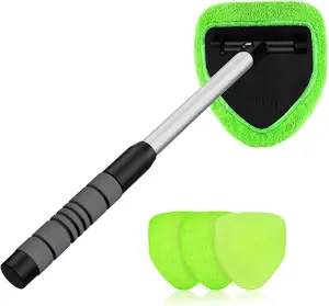 Windshield Cleaner Tool – Car Interior Window Cleaning Kit with Extendable Handle & 4 Microfiber Pads, Auto Wiper Inside Windshield Brush for Car & Home Windows