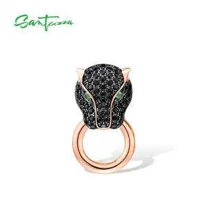 SANTUZZA 925 Silver Lab Created Green And Black Spinel Leopard Pendant Without Chain Fine Jewelry