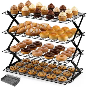 Tier Collapsible Cooling Rack - Upgraded Adjustable Heavy Duty Cooling Rack with 4 Setting Stackable Design - Folding Wire Bread Cookie Racks Cooling Baking Gifts for Women Black