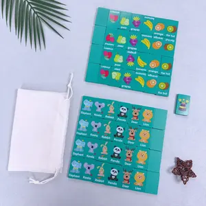 Wooden Dominoes Game, 57pcs/box Fruit & Animal Pattern Dominoes Game with Storage Bag, Educational Toy for Boys & Girls