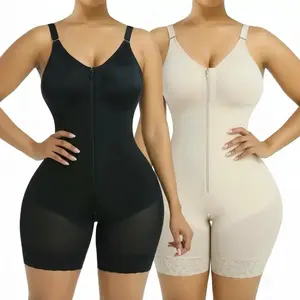 Women's Fajas Colombianas Shapewear Tummy Control Butt Lifter Shaper with Zipper Crotch Detachable Shoulder Strap Compression Bodysuit