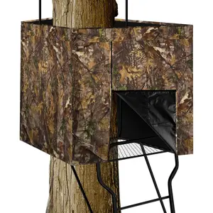 Big Game Treestand Camo Blind Cover, 142"x35.5" Large Size Universal Tree Stand Accessories for Deer and Turkey Hunting with Silent Zips and 2 Pocket