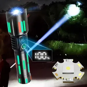 Zoomable Lighting High Power Flashlight, 1 Box Rechargeable Alloy Torch with Battery Display, Suitable for Patrol, Camping, Mountaineering, Hiking, USB Rechargeable Flashlight