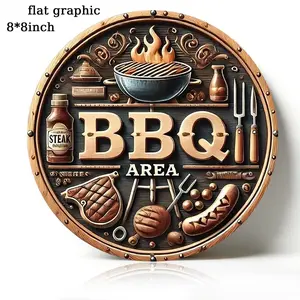 Funny BBQ Area Round Metal Sign "BBQ AREA" Retro Wall Art & Home Decoration, Wall Decor & Patio Decor for Grill Masters, 8×8 Inch Aluminum, Vintage Rustic Style, Ideal Gift for BBQ Lovers & Grilling Enthusiasts