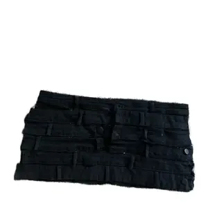 Black Denim Mini Belt Loop Skirt - Womenswear, Bottom Design, Adjustable Straps