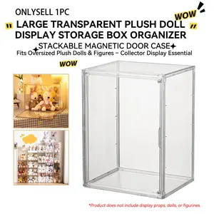 Large Transparent Plush Doll Display Storage Box Organizer – Stackable Magnetic Door Case – Fits Oversized Plush Dolls & Figures – Collector Display Essential