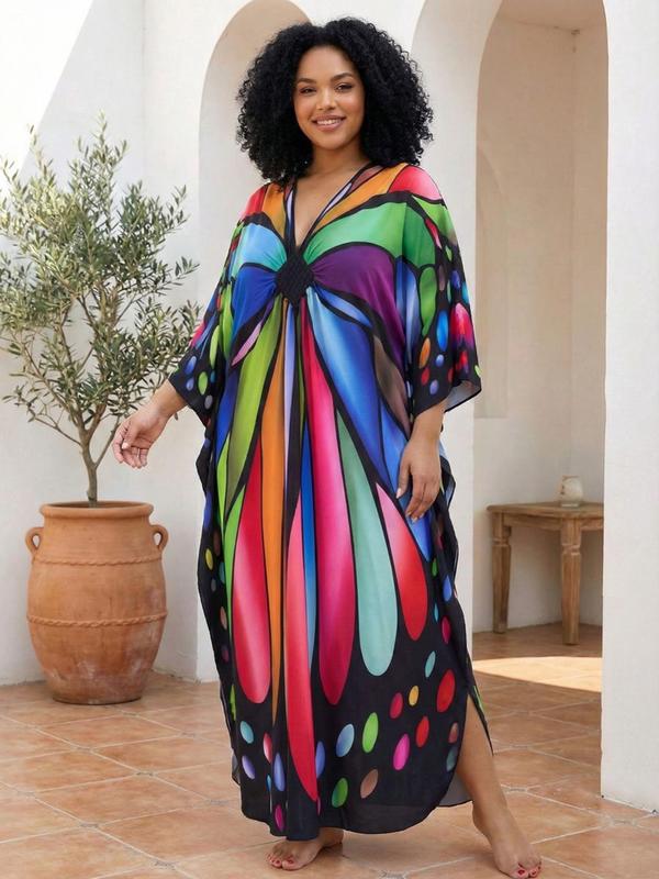 EDOLYNSA plus size Kaftan Dresses for Women printing Moo Moo Dress muumuu caftan beach dress lightweight swimsuit cover-up relaxed flowy outfit vacation Bohemian robe Q1588