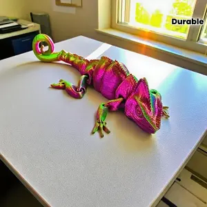 3D Printed Color-Changing Chameleon Statue - Self-Adaptive Lizard Figurine with Glowing Eyes, Realistic Scales, No Electricity Needed, Durable Plastic Indoor/Outdoor Decor for Halloween, Christmas, Birthday & Easter Gifts (Green/Purple), Pa