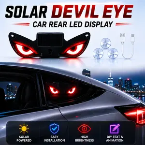 Dynamic Scrolling Animation Light , Universal Auto Accessories for Cars SUVs Trucks,Solar Powered Rear Windshield Display, Solar Devil Eye Car Rear Window LED Display,  Funny Cool Car Decor