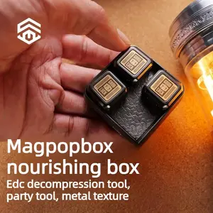 Magnetic Blind Box Stress Relief Toy, Creative Office Desk Metal Fidget Spinner Edc, 3 Grid Mystery Box with 6 Dice, Adult Sensory Toy, Edc Fidget Slider