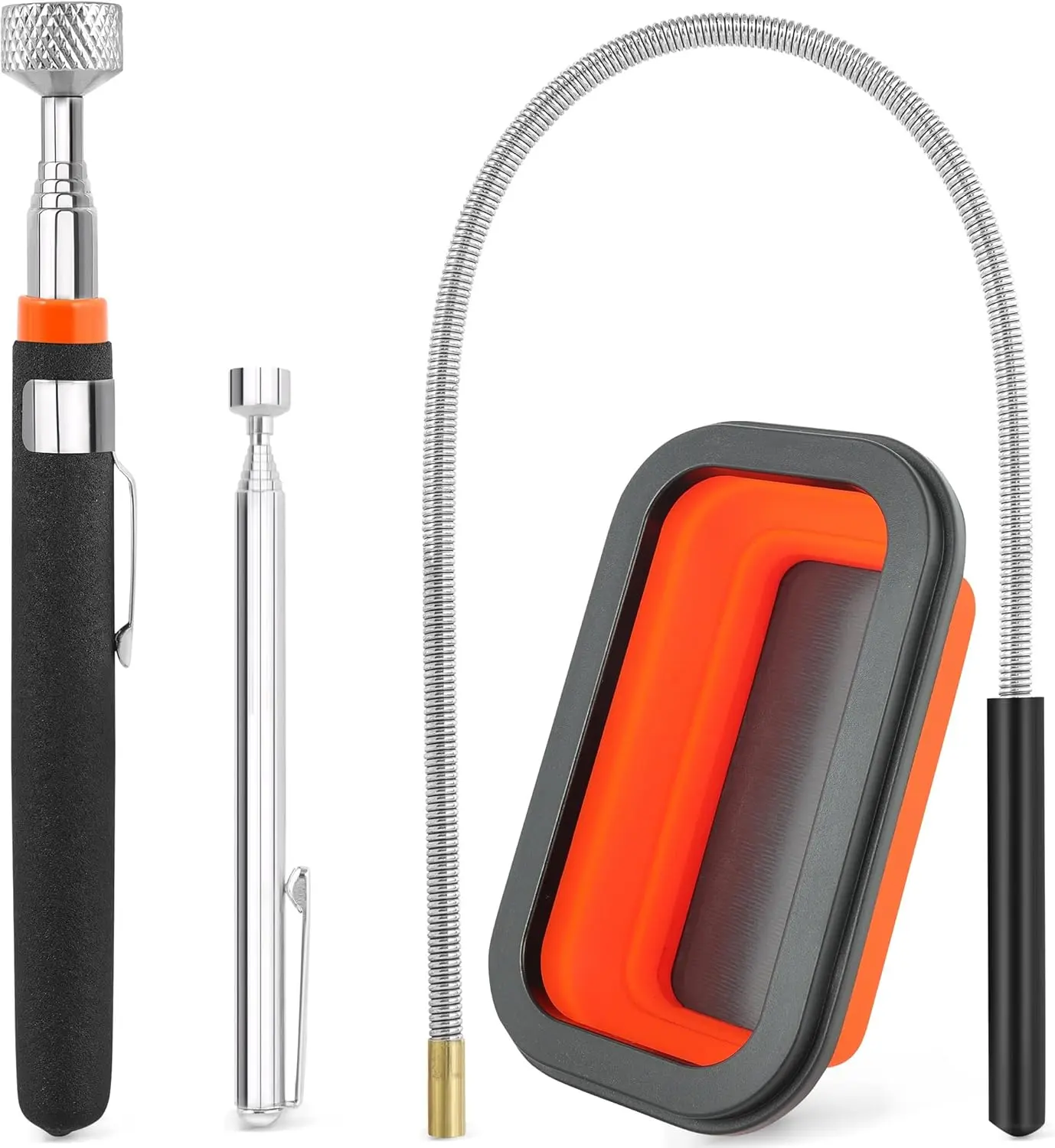 4pcs Telescoping Magnet Pick-up Tool Set with Magnetic Parts Tray, Extendable Magnetic Pick Up Tools & Flexible Magnet Pickup Tool