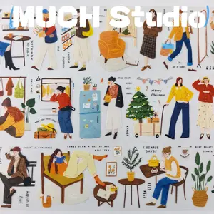 1pc (6.5*100cm) Original Daily Life Character PET Tape Sticker, High-end Craftsmanship, Exquisite Pattern, Versatile & Practical, Suitable for Scrapbooking, Journal Decoration, Diaries, Notebooks, Greeting Cards, Photo Frames and More