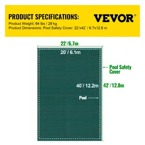 VEVOR Pool Safety Cover Fits 20x40ft Rectangle Inground Pools, Safety Pool Cover with Drainage Holes, Mesh Solid Pool Cover for Swimming Pool, Winter Safety Cover, Green