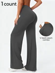 1/2/3 Pcs Yoga Pants Women High Waist Stretch Casual Soft Straight Leg Bottoms Workout Breathable Light Thin Sportswear Gym Outdoor Sports Yoga Pants Wide Sweatpants Solid Color Joggers Casual Stylish Versatile for All Seasons