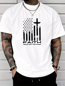 Patriotic Cross Flag Graphic T Shirt Vintage Americana Inspired Print Casual Streetwear Aesthetic Soft Breathable Comfortable Fit Short Sleeve Summer Daily Wear Holiday Outfit Faith Inspired Gift for Outdoor Events and Everyday Fashion Apparel