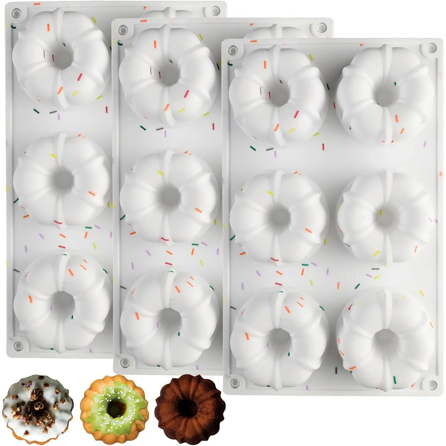 Mini Bundt Cake Pan, 3 count  Fluted Tube Cake Pans, 6-Cavity Non Stick  Baking Molds for Cupcake, Donuts,Muffin, Cornbread, Brownie, Jellies (Confetti)